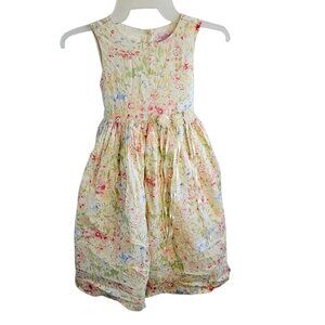 Y2K Girls Polly Flinders Size 6 Yellow Floral Dress Sleeveless Watercolor Cotton